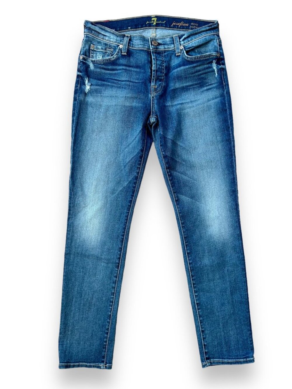 7FAM Josefina Skinny Boyfriend Medium Wash Jeans button fly stretch denim